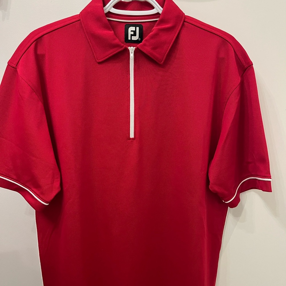 FootJoy Red Short-Sleeve Half-Zip Polo with White Trim